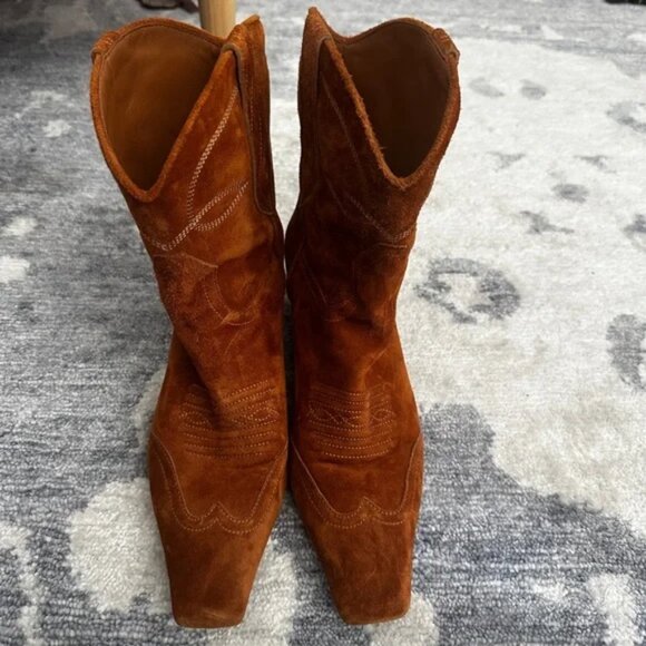 KHAITE Shoes - Khaite Dallas Rust Suede Cowboy Boots